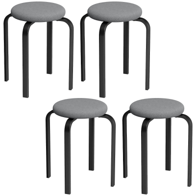 HOMCOM Stackable Backless Stools Set 4 Cushioned Kitchen Dark Grey