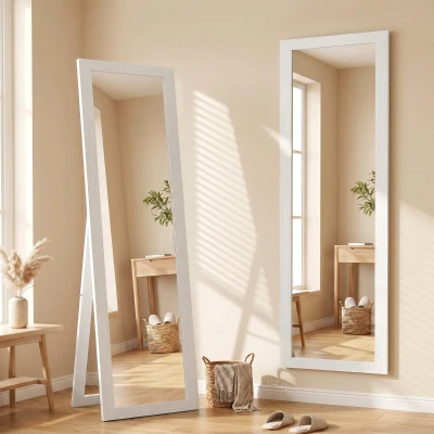 HOMCOM Espejo de Cuerpo Entero 157x37 cm con Marco de MDF Espejo de Pie Inclinado o Colgante Blanco Veteado