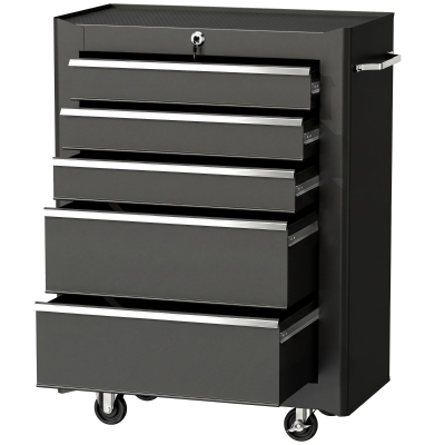 HOMCOM Chariot à Outils 5 Tiroirs Verrouillables Acier Noir