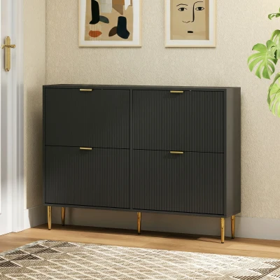 HOMCOM Meuble à Chaussures 20 Paires 4 Tiroirs Noir 105x24x91,5cm