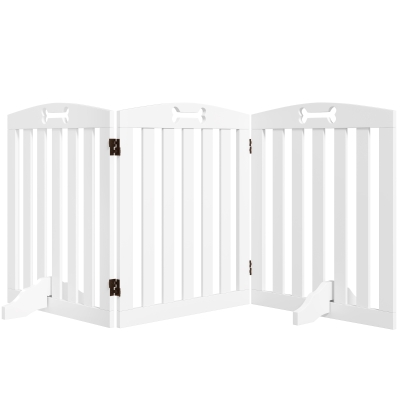PawHut Barrera de Seguridad para Perros Plegable 155 cm Valla para Perros Medianos de 3 Paneles con Pies Extraíbles Blanco