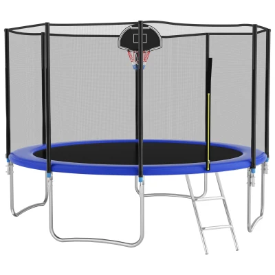 Trampolin Outdoor, verstärkten Beintraversen, doppelt gepolstertem Sicherheitsnetz, 366x366x256 cm, Blau