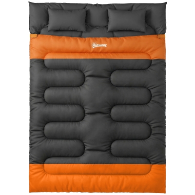 Outsunny Double Sleeping Bag Extra-Large 220x160cm Grey Orange