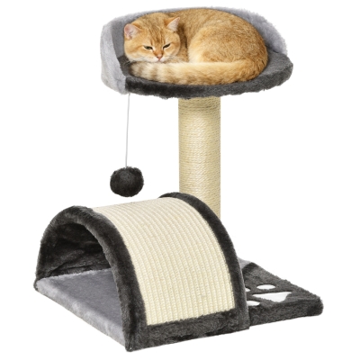 PawHut Árbol Rascador para Gatos Pequeños Altura 46 cm con Poste Tablero para Rascar Plataformas y Bola 35,5x37x46 cm Gris