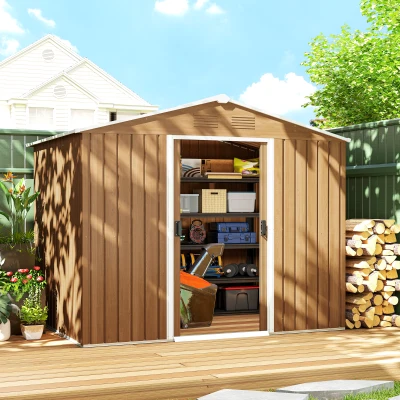 Outsunny Casetta da Giardino in Acciaio 2.3x1.7x1.9m Marrone