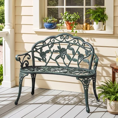 Outsunny Tweedezits Tuinbank 100 cm, Antiek Groen voor Tuin Comfort voor Gezins en Rustbank