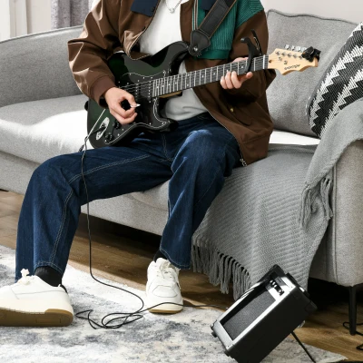 SPORTNOW Kit Guitarra Elétrica de Iniciação com Amplificador 15W Afinador Digital Cordas Correia 3 Palhetas Preto