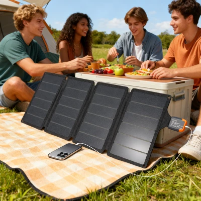 HOMCOM Cargador Solar Plegable 36W Panel Solar Portátil con Puertos USB-A y Tipo-C IP67 Superficie de ETFE para Teléfonos