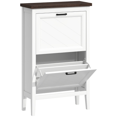 HOMCOM Shoe Cabinet 2 Flip Drawers Adjustable Shelves White