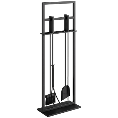 Outsunny Set de ustensile pentru șemineu din metal 5 piese cu perie, lopată, poker, clește și suport Negru