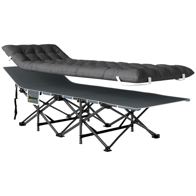 Outsunny Cama de Camping Plegable con Colchón Extraíble Reposacabezas y Bolsa de Transporte 186x68x37 cm Gris Oscuro