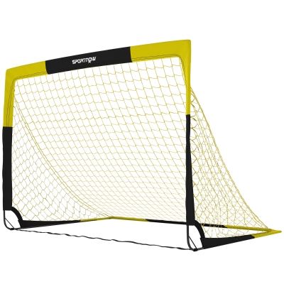 SPORTNOW Poartă de fotbal Pop-up portabilă și pliabilă cu 4 țăruși și husă de transport, fără montaj, 150x110x110cm, galben