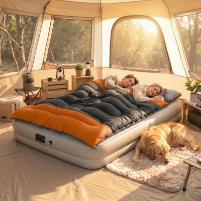Outsunny Double Sleeping Bag Extra-Large 220x160cm Grey Orange