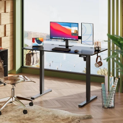 Elektrisch höhenverstellbarer Schreibtisch, 3 speicherbare Höhen für ergonomisches Sitz‑Steh‑Arbeiten, 120×60 cm, 72–118 cm, 120x60x72-118 cm, Schwarz