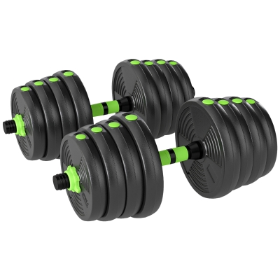 Set halter cu greutăți 3 în 1, 16 discuri, verde