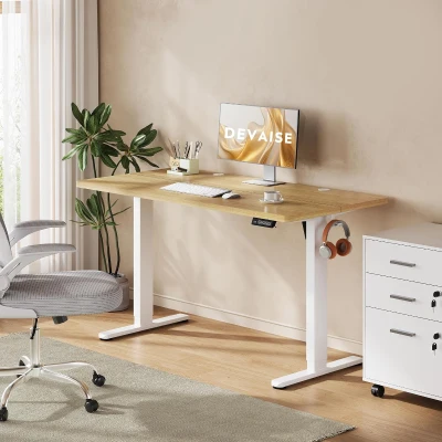 Elektrisch höhenverstellbarer Schreibtisch, Anti‑Kollisionssystem, stufenlos verstellbar, 72–118 cm, 160x70x72-118 cm, Eichenfarbe