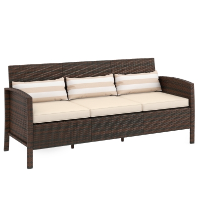 Outsunny Divano 3 Posti Esterno in Rattan PE con Cuscini Marrone