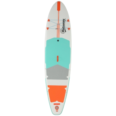 Outsunny Tabla Paddle Surf Hinchable SUP Extra Largo de 335 cm con Asiento Remo Convertible Aletas Bomba y Mochila Carga 180 kg
