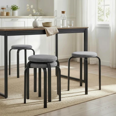 HOMCOM Stackable Backless Stools Set 4 Cushioned Kitchen Dark Grey