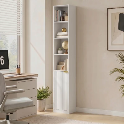 HOMCOM 6-Tier Storage Cabinet Adjustable Shelf White Wood Effect