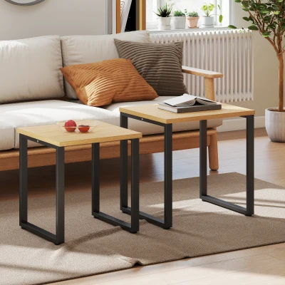 HOMCOM Salontafel set (2-delig) woonkamerstafel met metalen frame voor woonkamer Natuur