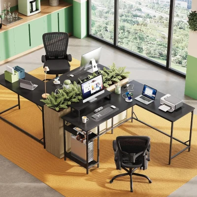 2-in-1 Gaming-Eckschreibtisch, hochwertiger Tischplatte, flexibel als L‑Form oder I‑Form aufbaubar, 152x50x87.5 cm, Schwarz