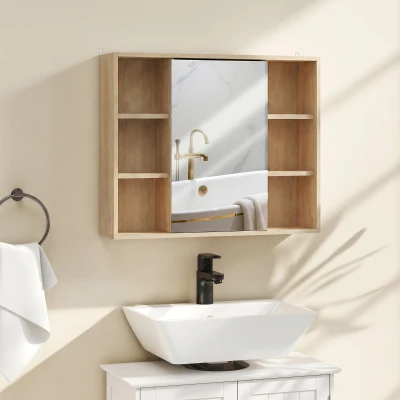 HOMCOM Meuble Salle de Bain Bois Naturel avec Miroir 60cm