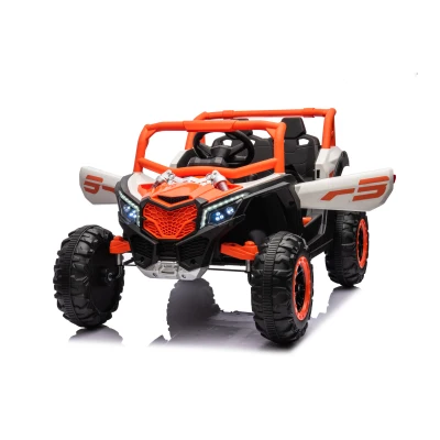 12V Elektro-Kinderfahrzeug 2‑Sitzer, Front-/Heck-Stoßdämpfung und Schaukel-Funktion, 111x70x63 cm, Weiß+Hellorange
