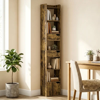 HOMCOM Tall Bookcase 5-Tier Storage Cabinet Rustic Brown