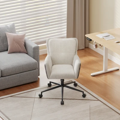Homeoffice- und Schminkstuhl, höhenverstellbar, 360° drehbar, leise Rollen, 56x44.5x81 cm, Weiß