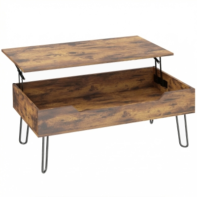 HOMCOM Mesa de Centro con Tapa Elevable Compartimento Oculto Patas de Acero 95x50x40 cm Marrón Rústico