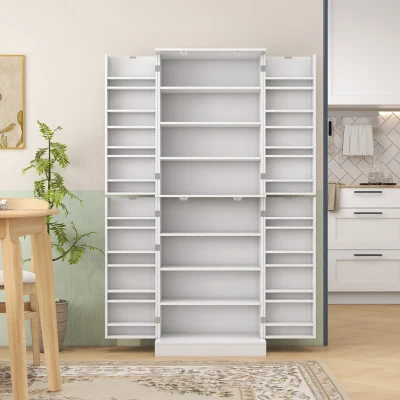 HOMCOM Armoire Cuisine Blanc 60x35x166cm avec Étagère et Placards