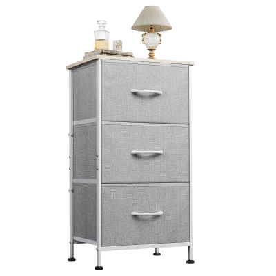 Kommode mit 3 Schubladen, geruchsneutrale Holzplatte, klappbare Stoffschubladen, 39.8x29.8x75.1 cm, Hellgrau