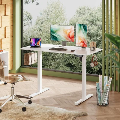 Elektrisch höhenverstellbarer Schreibtisch, 3 speicherbare Höhen für ergonomisches Sitz‑Steh‑Arbeiten, 120×60 cm, 72–118 cm, 120x60x72-118 cm, Weiß