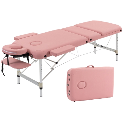HOMCOM Marquesa de Massagem Dobrável em Alumínio com Altura Ajustável, Apoio de Cabeça e Estrutura Estável, Rosa