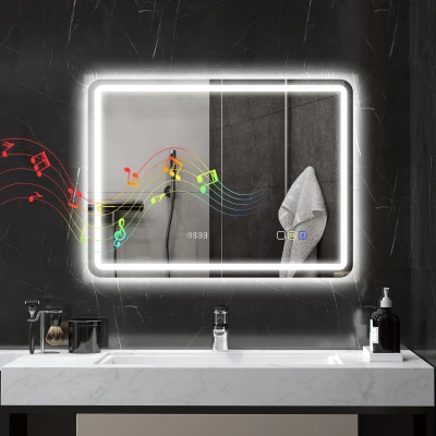 HOMCOM Miroir LED Salle de Bain 80x60cm Bluetooth Anti-brouillard