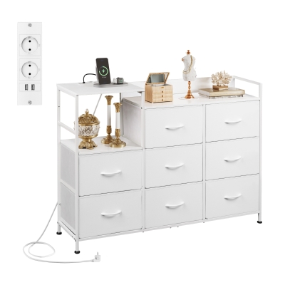 Kommode mit 8 Schubladen, kippsicher und verstellbare Füße, 119.5x29.8x86.1 cm, Weiß