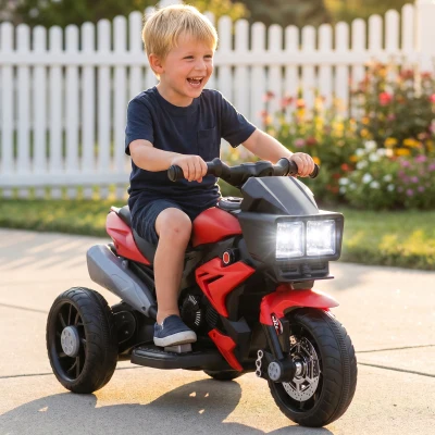 AIYAPLAY Kids Electric Motorcycle Ride-On Toy, 3-Wheel Battery-Operated Motorbike with Horn, Toddler Ride On Bike, Red