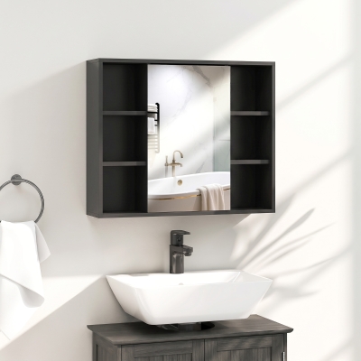 HOMCOM Meuble Salle de Bain Noir avec Miroir et Rangement
