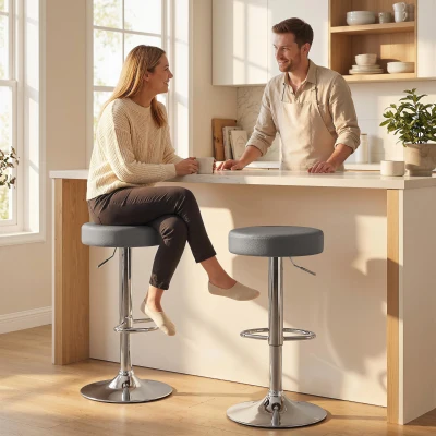 HOMCOM Bar Stools Set of 2, Swivel PU Leather Grey