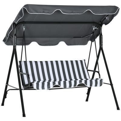 Outsunny Balanço de Jardim Exterior Baloiço de 3 Lugares com Toldo Ajustável e Estrutura de Aço 172x110x153 cm Cinzento e Branco