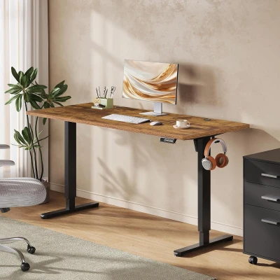 Elektrisch höhenverstellbarer Schreibtisch, 3 Memory‑Funktionen, Anti‑Kollisionssystem, 160x70.2x72.2-118 cm, Braun