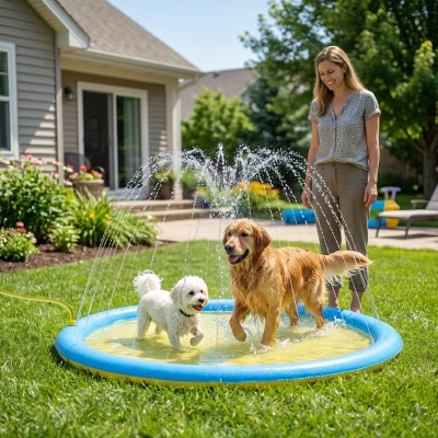 PawHut Dog Splash Pad Pet Bath Pool Outdoor Water Game Blue