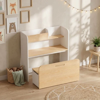 AIYAPLAY Bureau Chaise Enfant 5en1 Blanc avec Bibliothèque et Banc