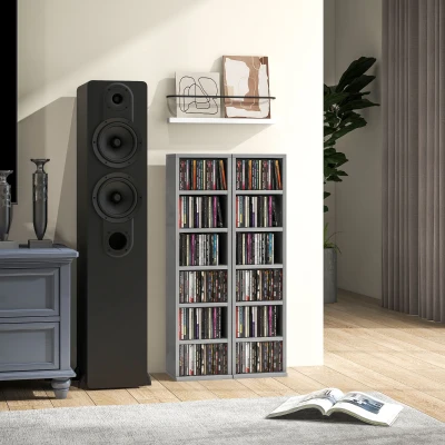 HOMCOM Set of 2 CD Tower Rack Adjustable Shelves Grey