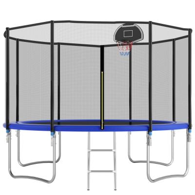 Trampolin Outdoor, verstärkten Beintraversen, doppelt gepolstertem Sicherheitsnetz, 366x366x256 cm, Blau