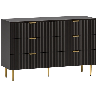 HOMCOM Cassettiera 6 Cassetti Moderna con Maniglie Dorate Nero