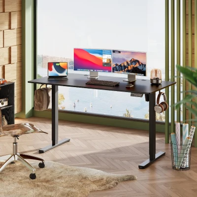 Elektrisch höhenverstellbarer Schreibtisch, leiser Motor, ergonomische einteilige Tischplatte, 100 × 60 cm, 100x60x72-118 cm, Schwarz