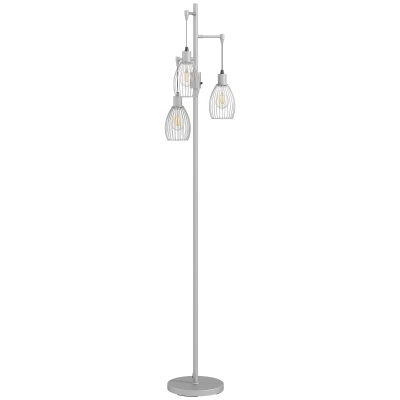 HOMCOM Industrial 3-Light Floor Lamp Steel 170.5cm Silver