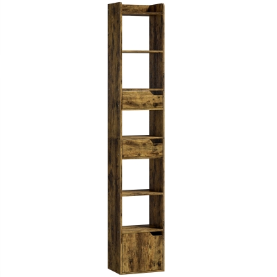 HOMCOM Tall Bookcase 5-Tier Storage Cabinet Rustic Brown